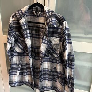 H&M Navy and White Checkered Shirt Jacket